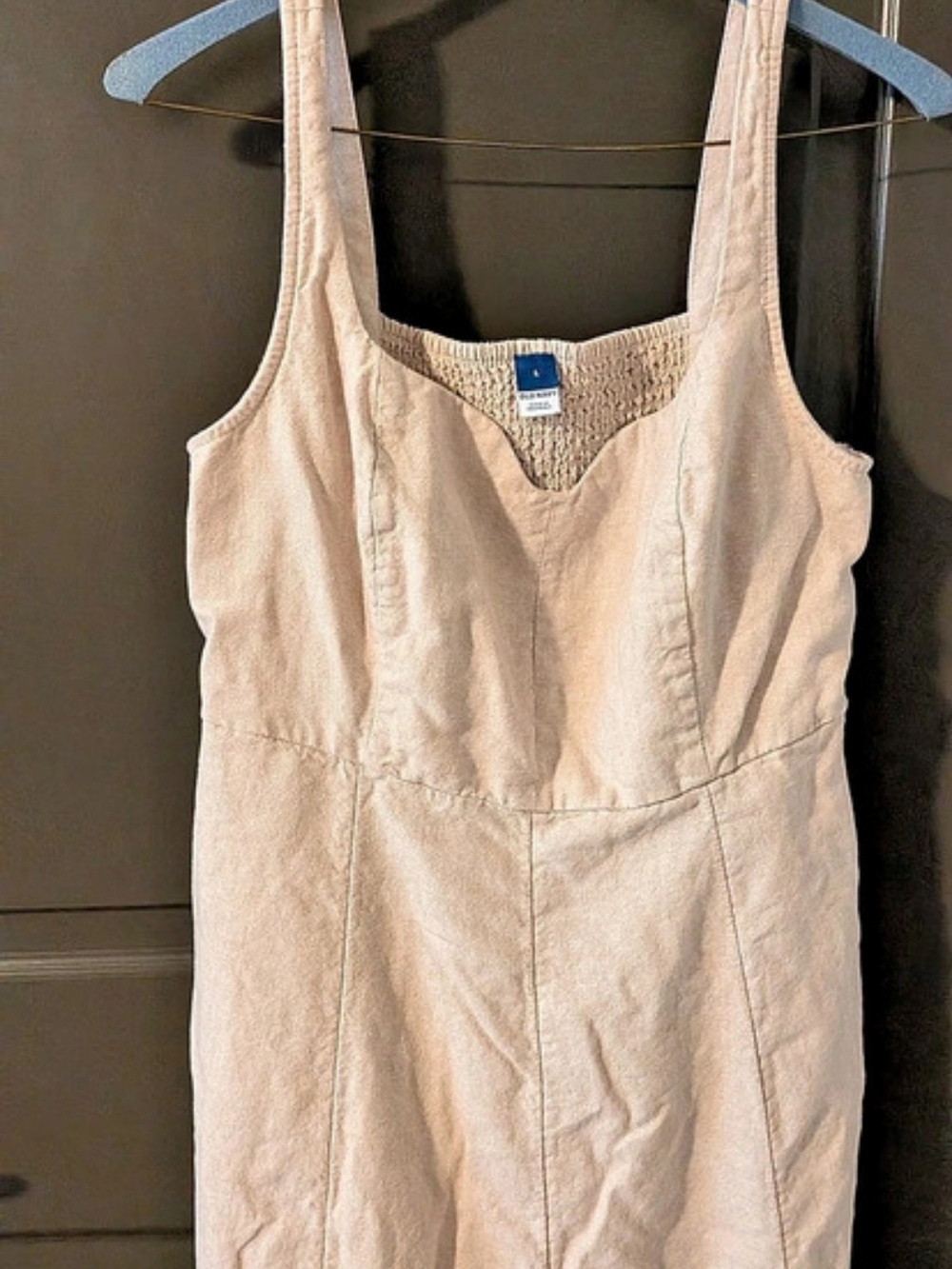 Old Navy Fit & Flare Sleeveless Linen-Blend Midi Dress, Cream, Large